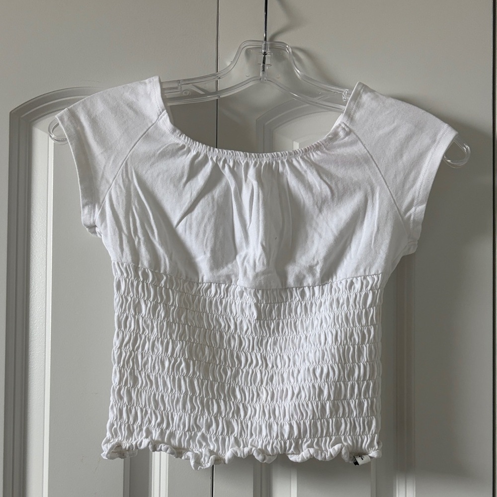 Abercrombie & Fitch White Smocked Crop Top